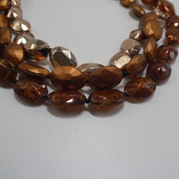 Beaded Multi Strand Necklace Faceted Metallic Mod - Picture 3 of 8